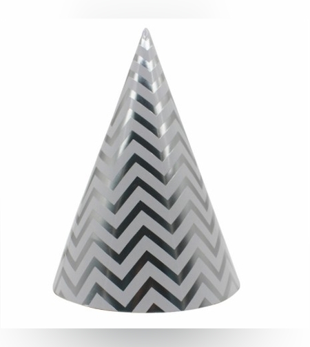 Set 6 Coifuri, Flippy, Petrecere Copii, din Carton, 20 x 13.5 cm, Model 8 Valuri, Argintiu