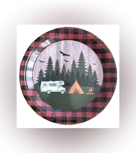 Set 10 Farfurii Unica Folosinta, Flippy, 23 cm, Model Camping, Multicolor