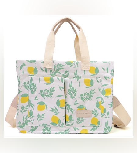 Geanta de Mana/Umar, Multifunctionala, Flippy, Inchidere cu Capsa, Imprimeu Lamai, Material Textil, 33.5 x 25 x 14.5 cm, Alb/Galben