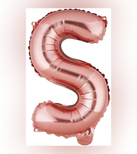 Balon Folie Metalizata Litera S, Flippy, 40 cm, Umflati cu Heliu sau Aer, Ambalaj Individual, Pai inclus, Rose Gold