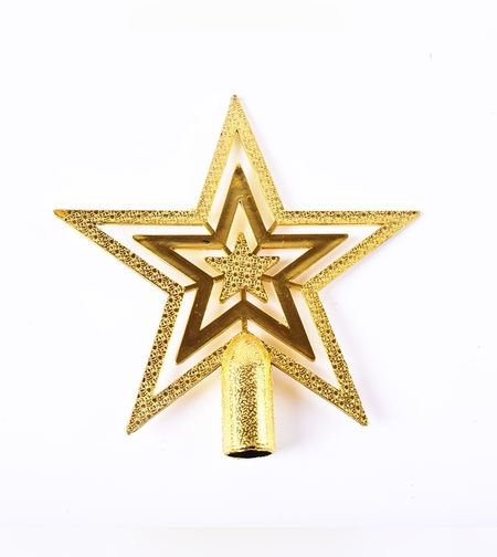 Varf decorativ de brad, Auriu, in forma de Stea, cu efect de stralucire, din Plastic, 14.5 x 14.5 cm, Interior,Exterior, Flippy