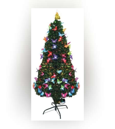 Brazi de Craciun cu fibra optica colorata cu fluturasi  - 150cm