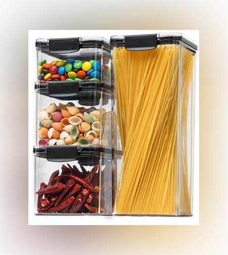 Set 4 Recipiente din Plastic, Flippy, pentru Alimente/Obiecte, Inchidere Ermetica, 1 x 460 ml, 2 x 700 ml, 1 x 1300 ml, Transparent