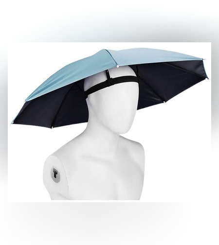 Umbrela de Cap, Flippy, Diametru 69 cm, Banda Elastica de Cap, Protectie UV/Ploaie, Albastru Deschis