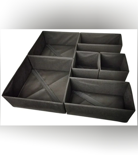 Organizator pentru Sertar, Flippy, 3 Marimi, pentru Lenjerie, Tricouri, Sosete, 6 Piese, Pliabil, Stivuibil, din Tesatura, Negru