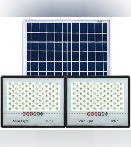 Set 2 proiectoare LED cu Panou Solar Flippy, Senzor de miscare, Telecomanda, Waterproof, 322*2  LED-uri incorporate, 200W, 30*24 cm, IP67, Design Modern, Negru