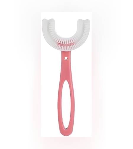 Periuta de Dinti in Forma de U, Flippy, pentru Copii 6-12 ani, Peri Moi, 12 cm, Model Inima, Culoare Roz