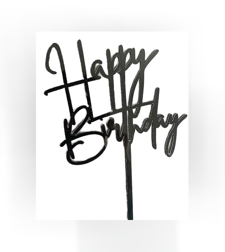 Decoratiune Topper pentru Tort, Flippy, Model Happy Birthday, Tematica Aniversare, 10 cm, Negru