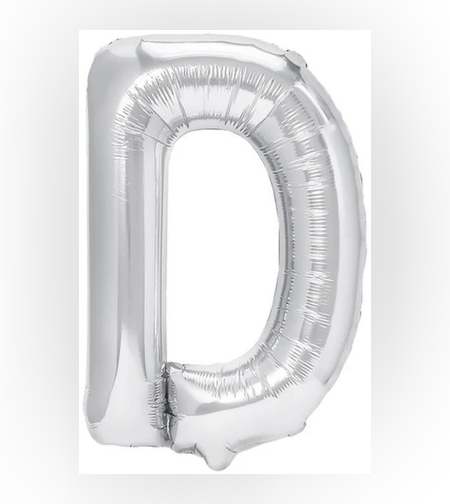 Balon Folie Metalizata Litera D, Flippy, 80 cm, Umflati cu Heliu sau Aer, Ambalaj Individual, Pai inclus, Argintiu