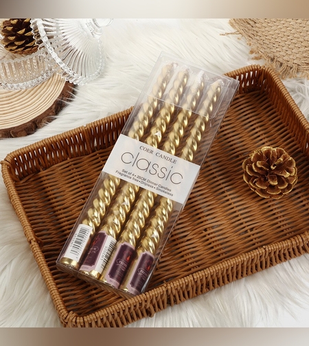 Set 4 Lumanari pentru Masa, Cina, Decor, Flippy, Model Rasucit, Lungime 25 cm, Auriu