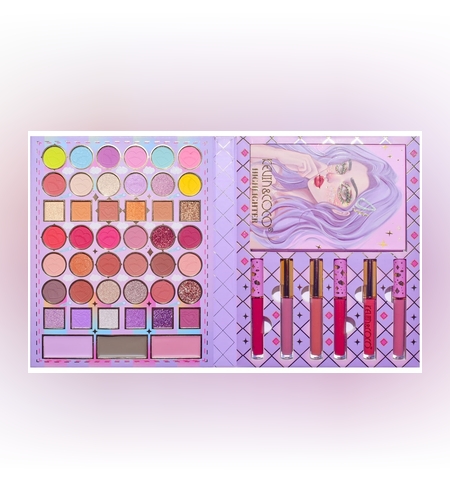 Set 8 Produse de Machiaj, KEVIN & COCO, Violet Fairy, 51 culori, 19.5 x 24.5 x 2.5 cm