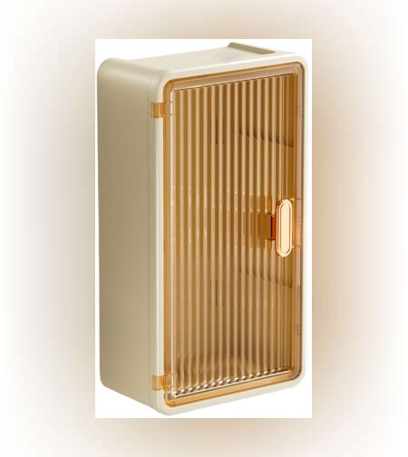 Organizator Cosmetice, Flippy, Montare pe Perete fara Perforare, 36.5x10.9x20 cm, din PP si ABS, Bej, Usa Transparenta