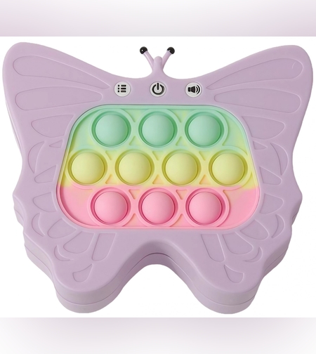 Jucarie Interactiva Tip Consola pentru Copii, Flippy, Diferite Moduri de Joc, 120 Nivele, Material ABS/silicon, Sunete si Lumini, 12 x 5.5 x 13.5 cm, Model Fluture, Mov