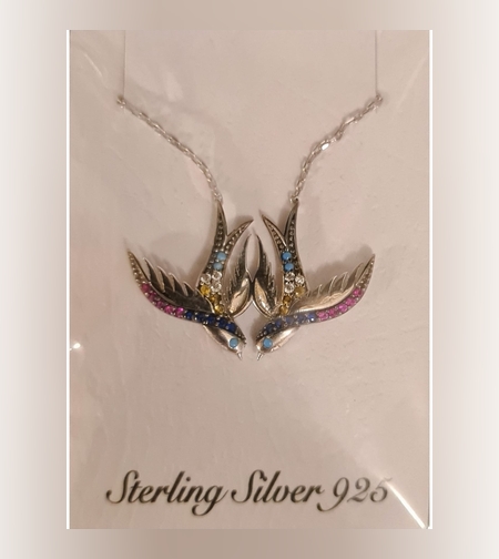 Colier Argint 925 Doua Randunele, cu Zirconiu, Colorat