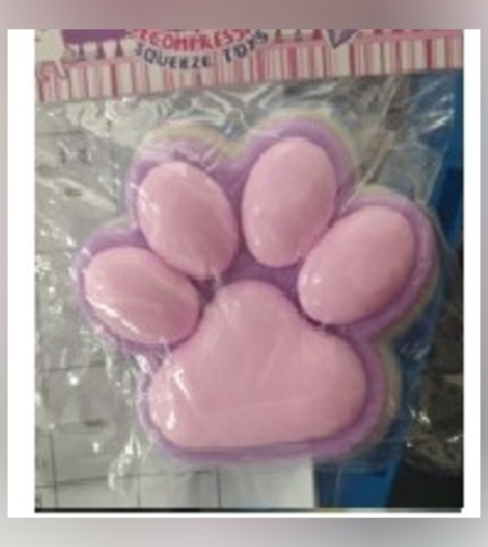 Jucarie Antistres Squishy, Flippy, cu Revenire Lenta, Labuta de Pisica Pufoasa, 8.5 x 7.5 cm, Ambalaj Transparent, Mov Roz