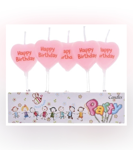 Set 5 Lumanari de Tort, Flippy, Model Inima, Text Happy Birthday, 2.5 x 2.5 cm, din Ceara, Multicolor