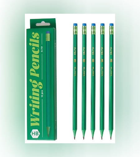 Set 12 Creioane Negre, Flippy, HB, pentru Scoala, cu Radiera, Model Verde-Albastru, 19 cm