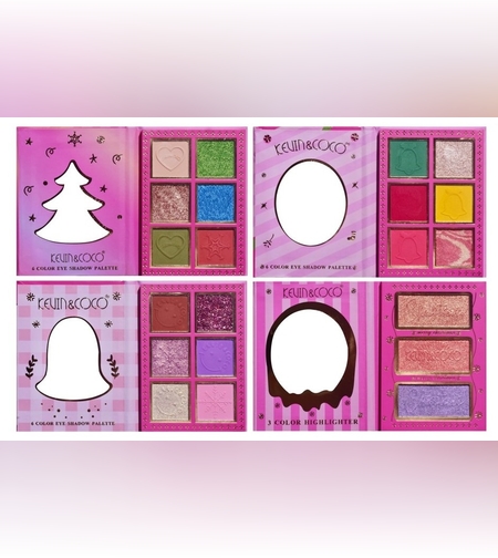 Set 4 Palete de Machiaj, KEVIN & COCO, Christmas Jingle, 21 culori, 27.3 x 20.8 x 2.4 cm