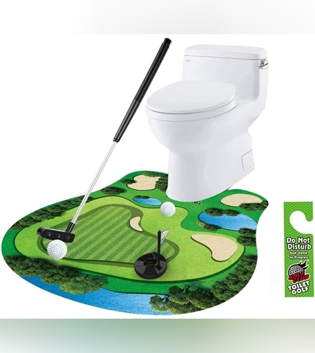Covoras de Baie, Flippy, Model Teren de Golf, Interactiv, +14 Ani, din PVC, 80 x 69 cm, Verde