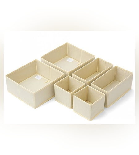 Organizator pentru Sertar, Flippy, 3 Marimi, pentru Lenjerie, Tricouri, Sosete, 6 Piese, Pliabil, Stivuibil, din Tesatura, Alb