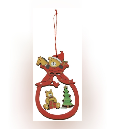 Ornament de brad ursuleti, Flippy, multicolor, lemn, 10 cm