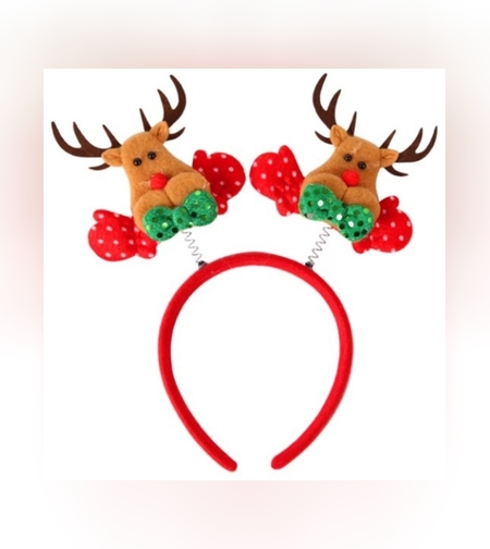 Coronita Decorativa, Flippy, Tema Craciun, 12 x 25 cm, Model Reni cu Coarne, Marime Universala, Rosu/Maro