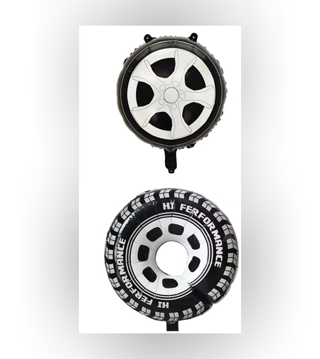 Set 2 Baloane din Folie Metalizata, Flippy, Figurine Roti, Model Masini, 75-80 cm cm, Ambalaj Individual, Pai Inclus, Umflare cu Aer sau Heliu, Negru