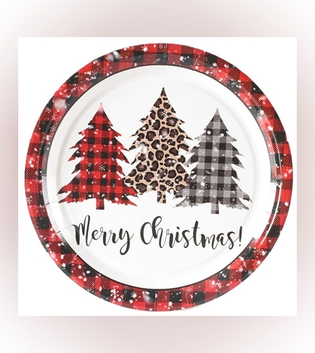 Set 10 Farfurii Unica Folosinta, Flippy, 18 cm, Model Brazi de Craciun, Multicolor