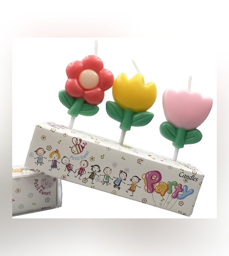 Set 3 Lumanari, Flippy, Tema Flori, Model 3, din Parafina, Multicolor