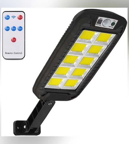 Lampa Solara De Exterior LED Flippy, 36 cm x 11.5 cm, kit montare inclus, 2880 Lumeni 120 COB LED 24 W - echivalent 192 W bec incadescent, IP65, Senzor de Miscare, 3 moduri de iluminare, Senzor de Lumina, 10 Grile, Alb Rece