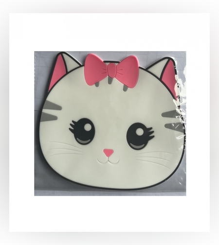 Suport pentru Pahar, Flippy, Model Pisicuta, din PVC, 15.5 x 15.5 cm, Rezistent la Caldura, Alb/Roz