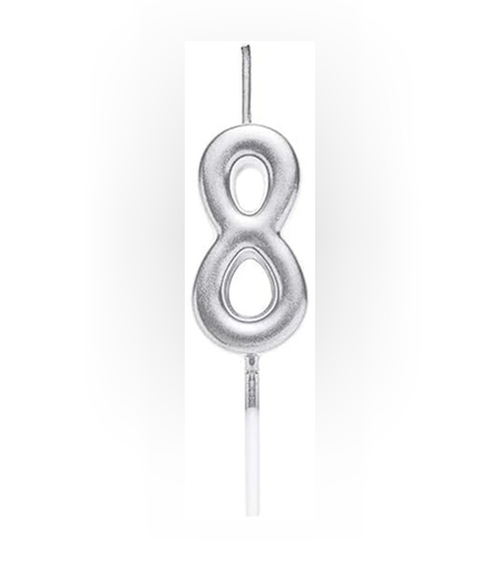 Lumanare de Tort, Flippy, Model Cifra 8, Party, 4.5 x 2.5 cm, din Parafina, Argintiu