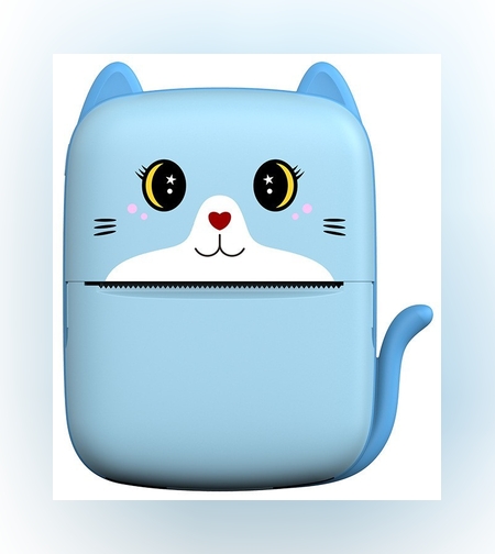 Mini Imprimanta Foto Portabila, Flippy, Incarcare USB, Bluetooth, Model Pisicuta, Print Alb-Negru, Albastru