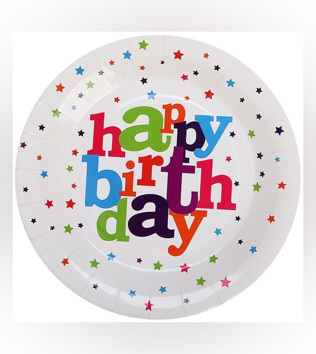 Set 6 Farfurii de Unica Folosinta, Flippy, Colectia Happy Birthday, 23 cm, din Carton Laminat, Multicolor