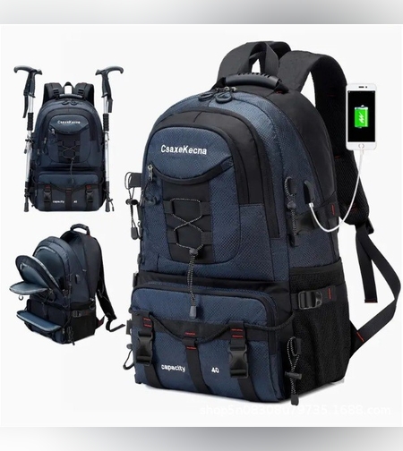 Rucsac Multifunctional de Alpinism, Flippy, Capacitate 36-55 L, de Calatorie, Impermeabil, Slot USB Incarcare Telefon, Bretele Reglabile, 52 x 34 x 19 cm, Albastru
