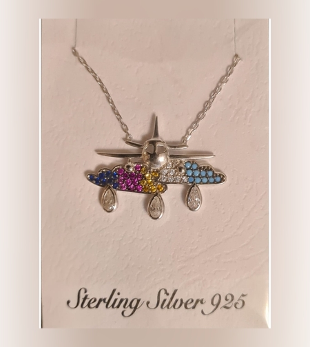 Colier Argint 925 Avion prin Nori cu Zirconiu, Colorat