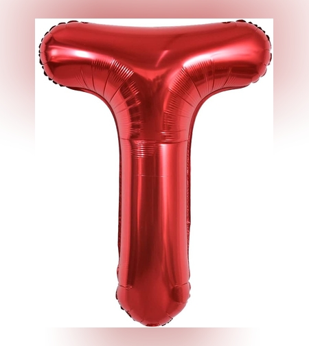 Balon Folie Metalizata Litera T, Flippy, 40 cm, Umflati cu Heliu sau Aer, Ambalaj Individual, Pai inclus, Rosu