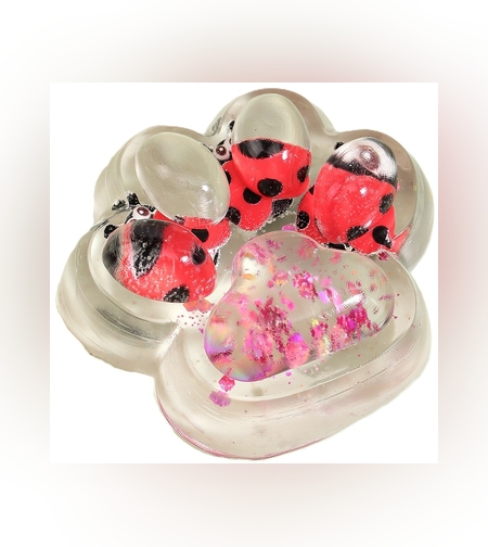 Jucarie Antistres Squishy, Flippy, cu Revenire Lenta, Squeeze Pinch Family, Model Cat Paw, 6.5 x 7 cm, din Tpr, 4-6 Ani, Model 7 Insecte, Transparent