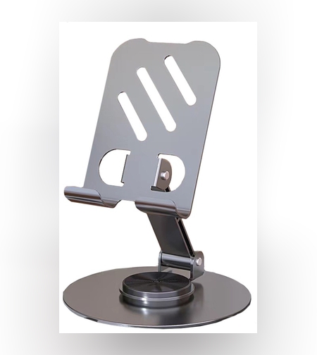 Suport rotativ pentru telefon, Flippy, Complet Metalic, Pliabil, Design Modern pentru Desktop, Multifunctional, Compatibil cu Tableta, 10.5 x 9 x 9 cm, 80 g, Gri