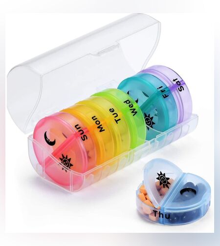 Cutie Depozitare Medicamente, Flippy, 7 Zile, 14 Compartimente, Cutie Suport, Recipiente Detasabile, Portabila, Multicolor, 17.5x11x9.5 cm