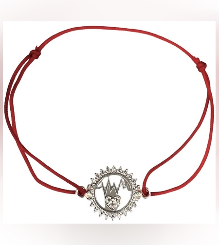 Bratara Snur Reglabil, Argint 925, Cerc Cu Puls Si Inima, 1.3 g, 2 cm x 1.5 cm