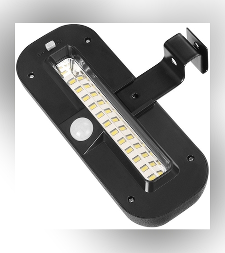 Lampa solara LED dreptunghiulara pentru perete Flippy, 18 x 7 cm, senzor miscare, 6V, ABS, 2200mAh, rezistent la apa, culoare alb rece, suport negru
