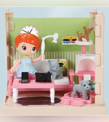 Set adapost pentru animalute Flippy, casa de papusi cu mobilier si ustensile, activitati distractive