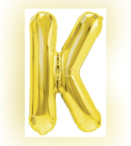 Balon Folie Metalizata Litera K, Flippy, 40 cm, Umflati cu Heliu sau Aer, Ambalaj Individual, Pai inclus, Auriu