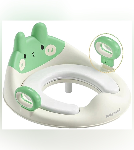 Capac WC cu Reductie, Flippy, pentru Copii, cu Manere, Model Ursulet, Plastic Durabil, Verde