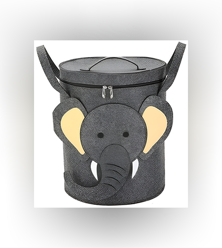 Cutie de Depozitare 2In1, Flippy, Impermeabila, Covor pentru Jucarii si Lego 150cm, Capacitate Mare, cu Manere, cu Sfori, Inaltime 40cm, Model Elefan, Gri