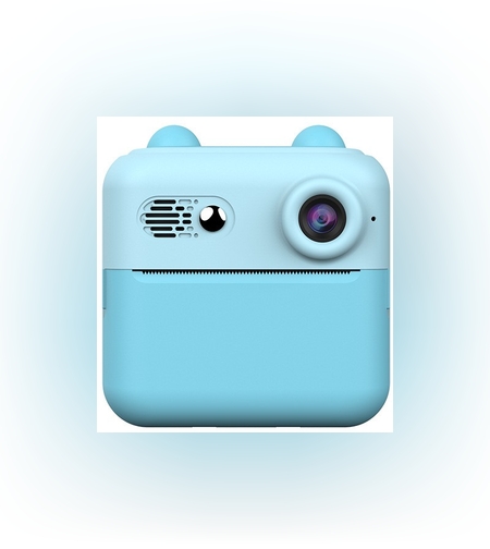 Set Camera Instantanee pentru Copii, Flippy, Ecran HD 2.4'', 24MP, 720P Video, 1200 mAh, cu Functie de Printare Alb-Negru, cablu USB-C, Bluetooth, Compatibil iOS/Android, Imprimare APP, Albastru