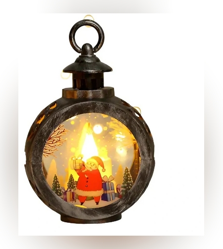 Decoratiune Craciun tip Felinare cu baterii, 13.5 x 9 cm,Lumanare cu geam si inscriptie Mos Craciun,lumina alb cald,baterii incluse,Bronz Argintiu