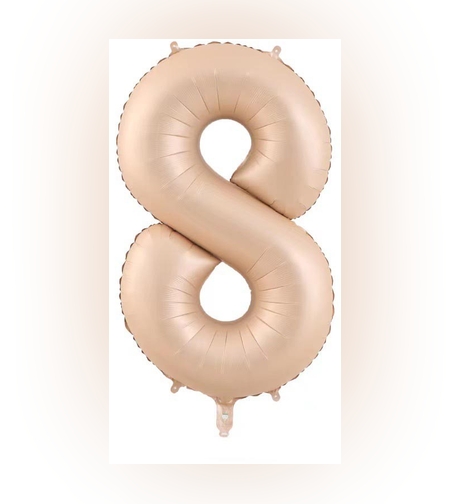 Balon din Folie Metalizata, Flippy, Figurina Cifra, Model 8, Tema Aniversare 100 cm, Ambalaj Individual, Pai Inclus, Umflare cu Aer sau Heliu, Crem