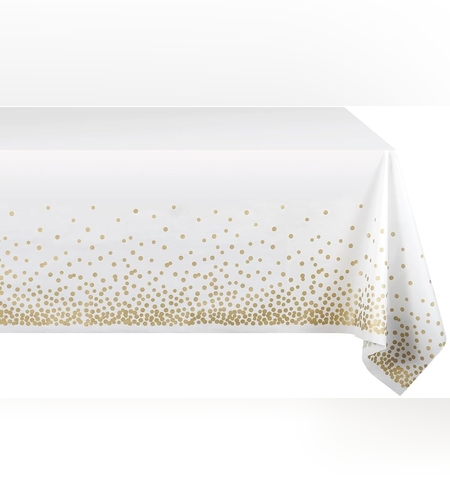 Fata de Masa, Flippy, din PEVA, Imprimeu Buline, 137 x 274 cm, Impermeabila, Fara Pete, Curatare Rapida, Crem